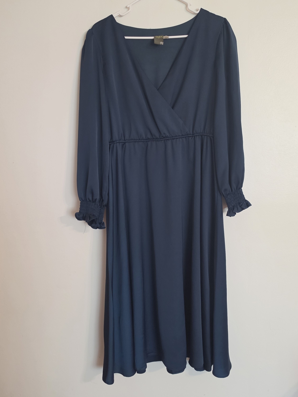 Women's Dark Teal Long Sleeve Faux Wrap Dress